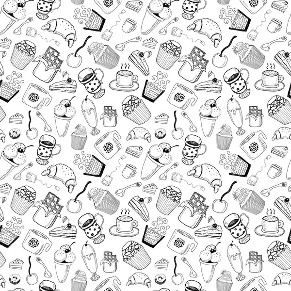 Illustration vectorielle de café dessinée à la main Petit déjeuner motif sans couture Vecteur En Vente