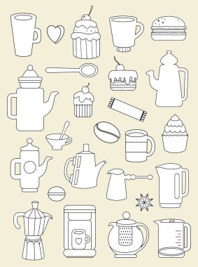 Beyaz arka plan üzerinde farklı izole kahve simgeler