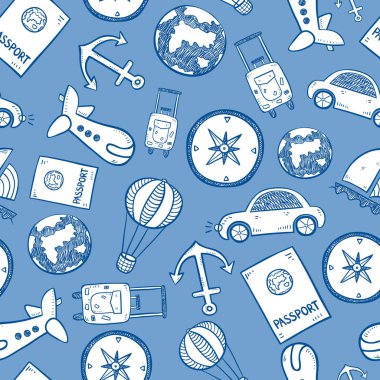 vektör el çekilmiş seyahat kroki doodle seamless modeli
