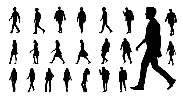 Vector collection of walking people silhouettes. Vector set — Stock Vector