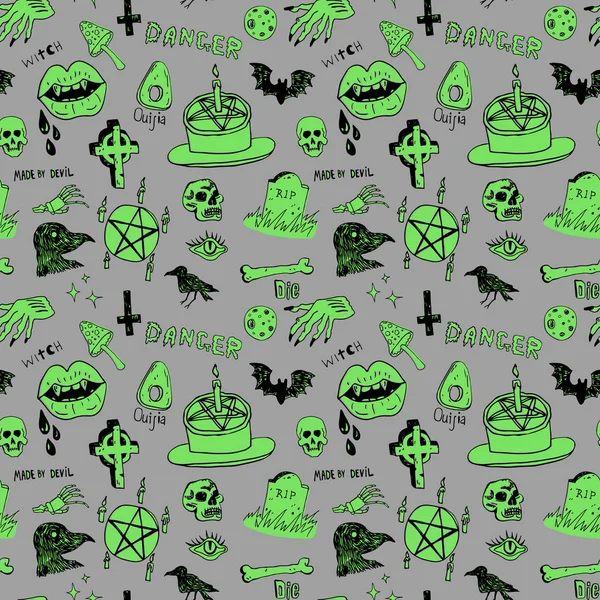 Horror set of Halloween doodle sketch seamless — Stock Vector