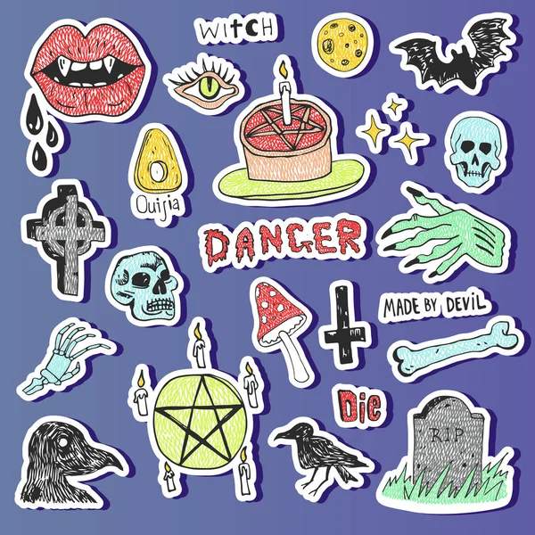 Horror-Set von Halloween-Doodle-Aufkleber-Sketch-Set — Stockvektor