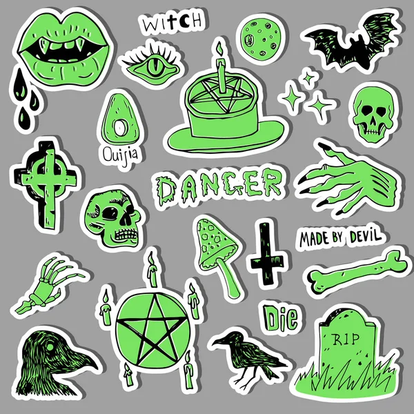 Zestaw horror Halloween doodle naklejki szkic zestaw — Wektor stockowy