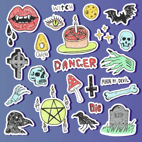 Halloween Horror set doodle sticker schets set Vectorbeelden