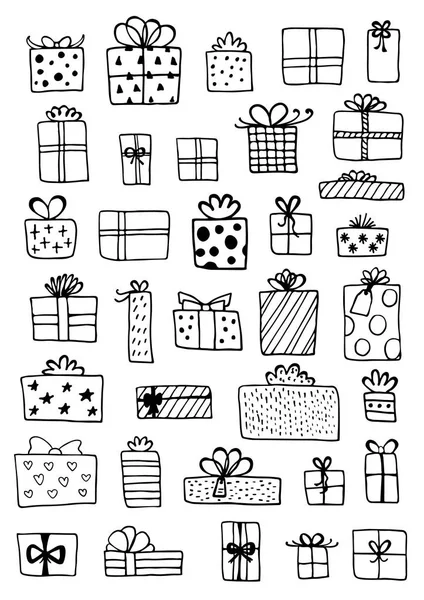 Cajas de regalo dibujadas a mano conjunto vector — Vector de stock