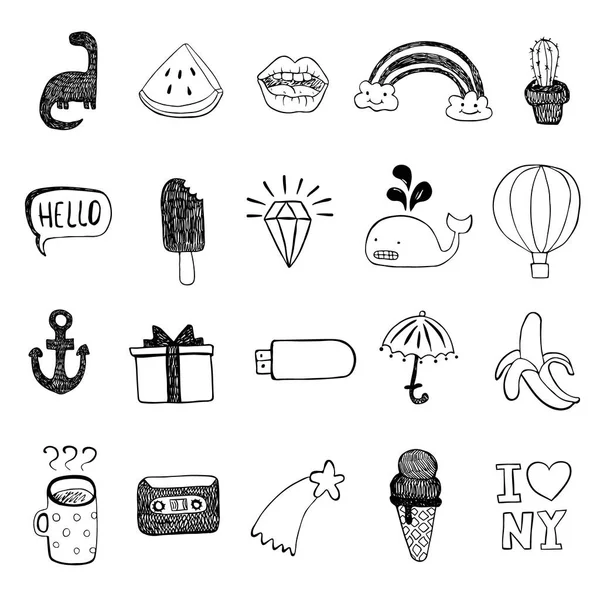 Set di icone con schizzi vettoriali. Disegna oggetti a mano — Vettoriale Stock