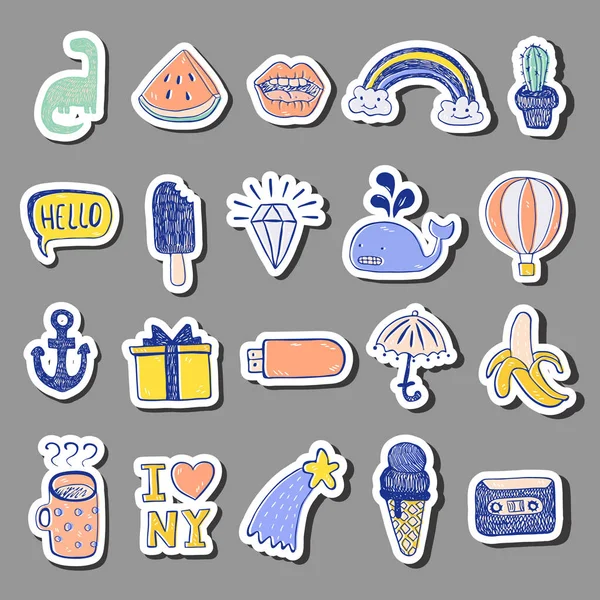 Vector set van schets pictogrammen. Objecten met de hand tekenen. Sticker versie — Stockvector