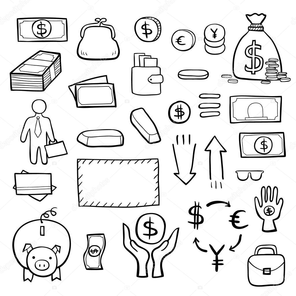 Business strategy vector doodle icon sketch set