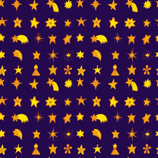 Conjunto de estrellas vectoriales dibujadas a mano en estilo garabato sobre fondo azul . — Vector de stock