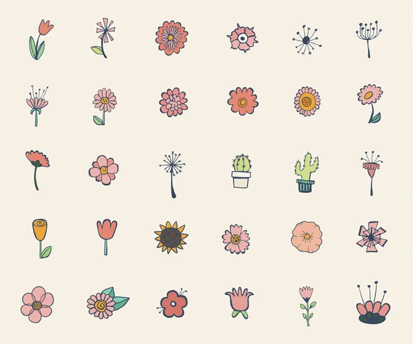 Vintage dekoratif seti çiçekler. Elle çizilmiş tasarım öğeleri — Stok Vektör