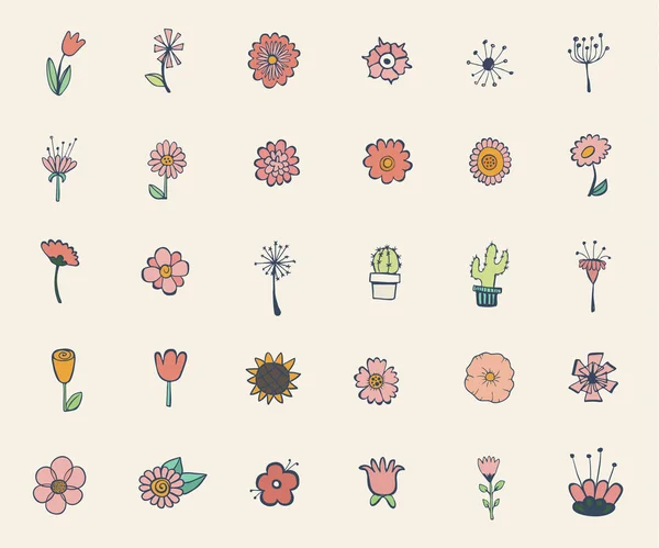 Vintage decoratieve bloemen set. Hand getrokken ontwerpelementen — Stockvector