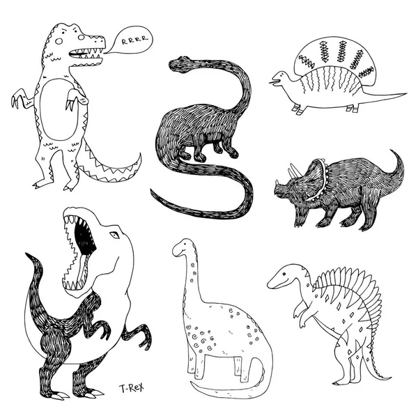 Apatosaurus triceraptor et Tyrannosaurus rex en colère avec croquis ouvert énorme bouche. Ensemble de dinosaures dessinés à la main. Illustration vectorielle animale Graphismes Vectoriels