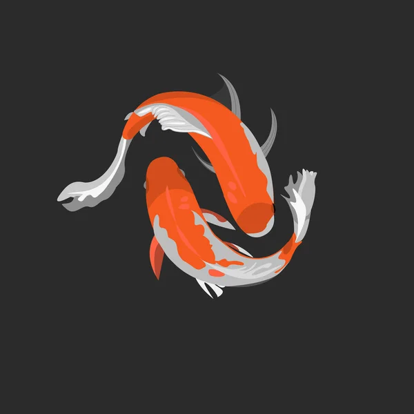 Twee rode vissen zwemmen vector illustratie. Exotische fauna — Stockvector
