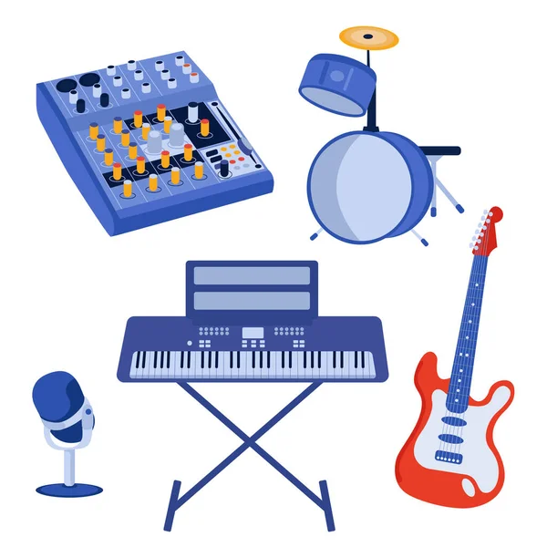 Juego de instrumentos musicales. Ilustración de silueta vectorial. Objetos planos coloridos . — Vector de stock