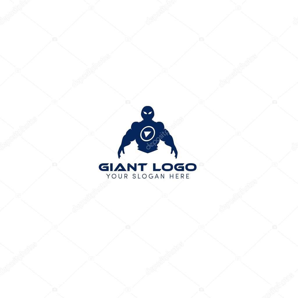 Giant logo designs with superhero and button play