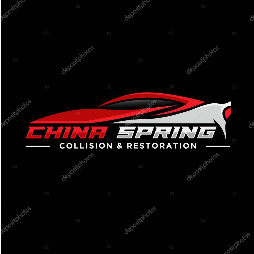 Sport car logo design with red silhouette