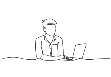 Bir Dizüstü Bilgisayar Izlerken İş Adam Sürekli Hattı Çizim