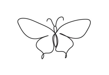 Kelebek logo veya dekoratif eleman için beyaz arka plan yalıtılmış bir sürekli çizgi çizim elemanı. tek satır sanat