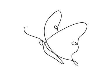 Kelebek logo veya dekoratif eleman için beyaz arka plan yalıtılmış bir sürekli çizgi çizim elemanı. tek satır sanat