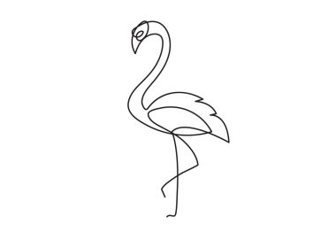 Flamingo tek bacak üzerinde kalan sürekli çizgi çizim elemanı beyaz arka plan üzerinde izole logo veya dekoratif eleman için kullanılabilir. trendy anahat tarzında kuş formu.