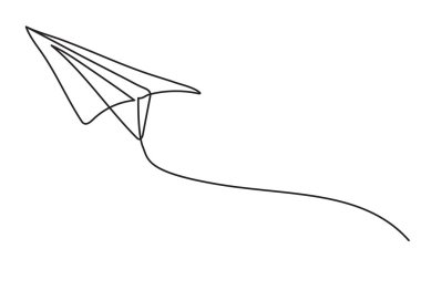 Beyaz arka planda izole edilmiş sürekli tek çizgili resim stilini kullanarak kağıt düzlem çizim vektörü.