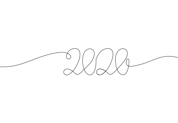 2020 Inscription Deux Mille Vingt Dessin Ligne Continue Bannière Carte — Image vectorielle