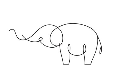 Devamlı çizgi fili. Tek çizgi vektör illüstrasyonu.