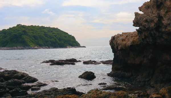 Fondos Vistas Palmeras Mar Rocas Agua Rocas Montañas — Foto de Stock