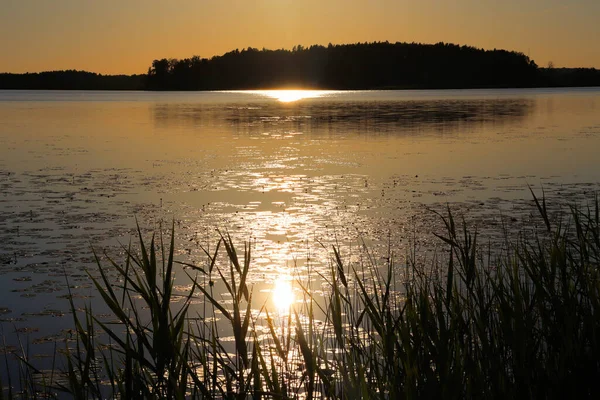 夕阳西下 湖面上 水晶晶 — 图库照片