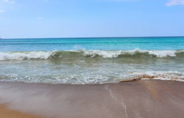 Playa Tropical Con Palmeras Arena Olas Vacaciones Paradisíacas Junto Mar — Foto de Stock