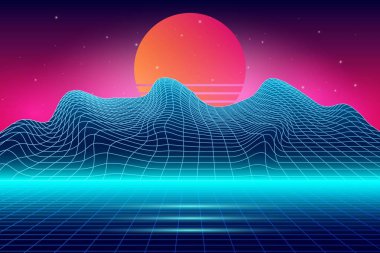 Peyzaj Retro Fütüristik Arka Plan