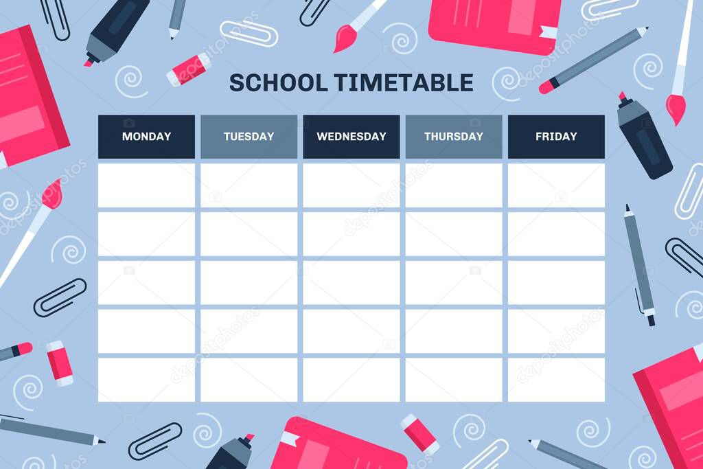 BACK TO SCHOOL TIMETABLE TEMPLATE