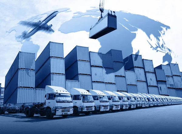 産業用コンテナー貨物 輸出入システムの輸送ビジネス物流コンテナー ヤードで管理配布 Nasa から提供されたこのイメージの要素 — ストック写真