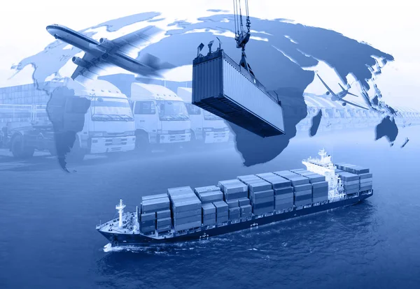 Management Logistik Der Industriellen Containerfracht Für Das Import Exportgeschäft Elemente — Stockfoto