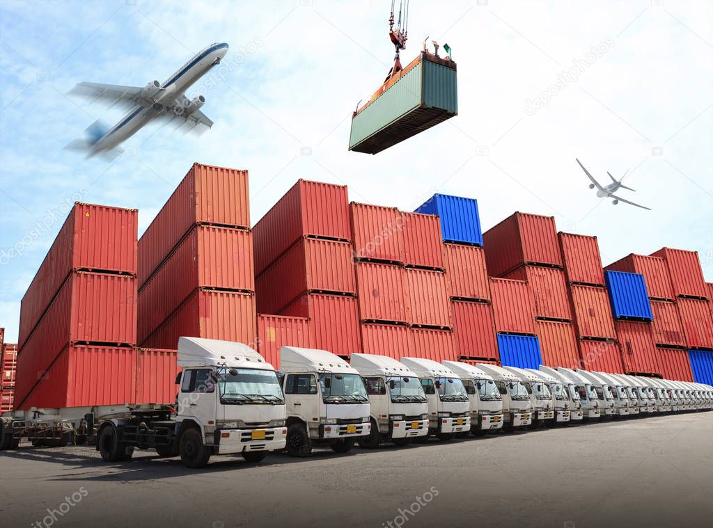 Management distribution at container yard for transport business logistics of Industrial Container Cargo, Import Export system.