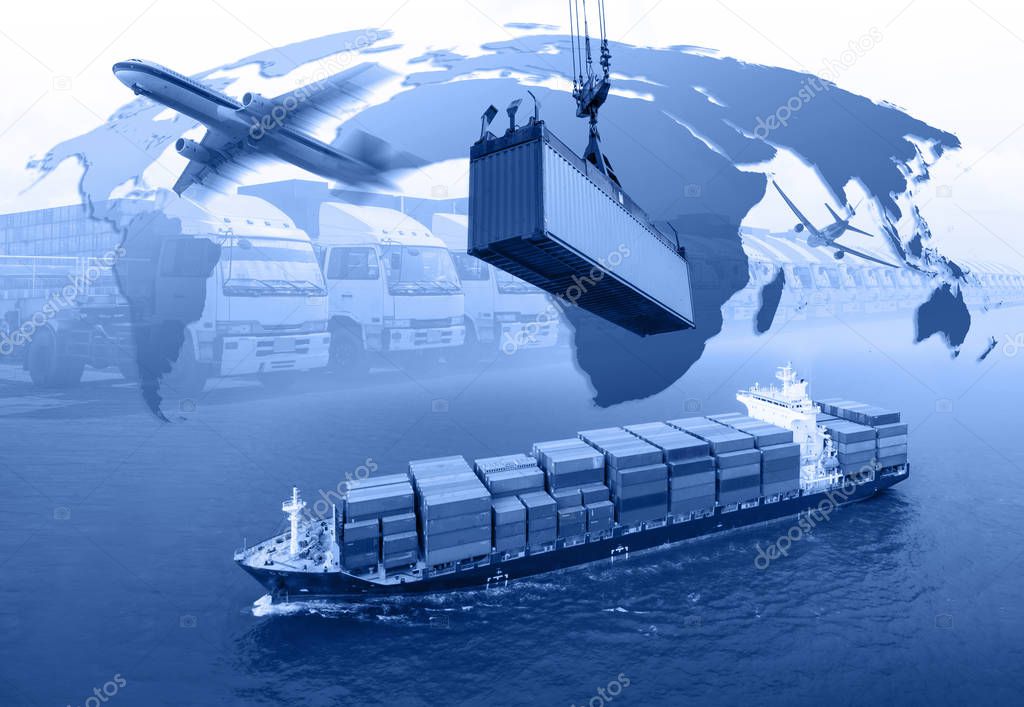 Management logistics of Industrial Container Cargo for Import Export business.(Elements of this image furnished by NASA)