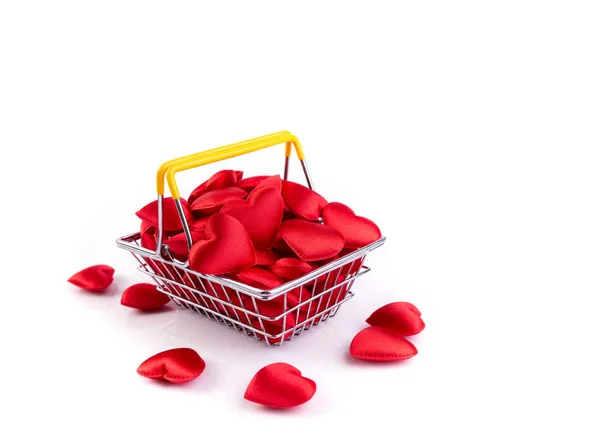 red hearts with in shopping basket, valentines day background