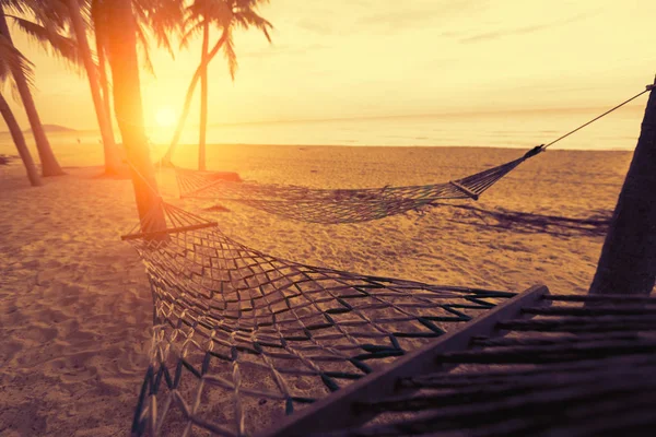 silhouette of hammock at sunset on the beach