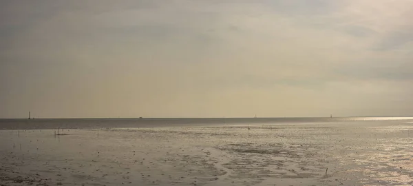 Mer Panoramique Sur Ciel Couchant Avec Lumière Soleil — Photo