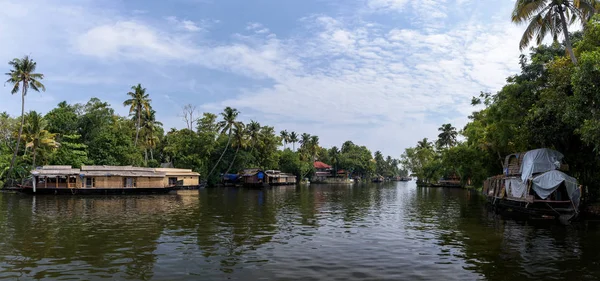 Panoramic River View Traditional House Boat Kerala Backwaters India — Stock Photo, Image