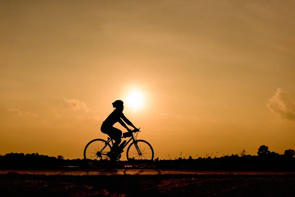 Silueta Ciclismo Sobre Fondo Del Atardecer — Foto de Stock