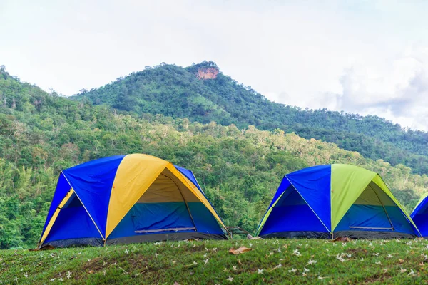 Camping Tente Près Rivière Avec Vue Montagne — Photo