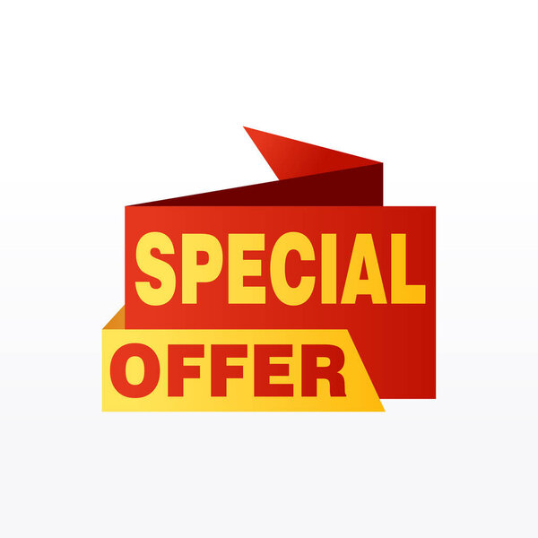 Special offer vector ribbon design template. Banner sale tag. Market special offer discount label