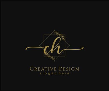 CH ilk el yazısı logosu tasarımı. Moda, fotoğrafçılık, düğün, güzellik, iş dünyası logosu.