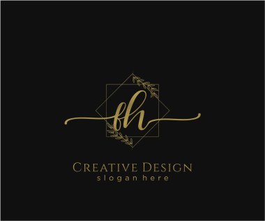 FH ilk el yazısı logosu tasarımı. Moda, fotoğrafçılık, düğün, güzellik, iş dünyası logosu.