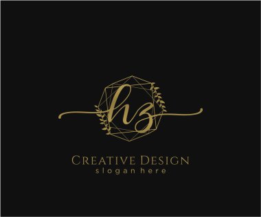 HZ ilk el yazısı logosu tasarımı. Moda, fotoğrafçılık, düğün, güzellik, iş dünyası logosu.