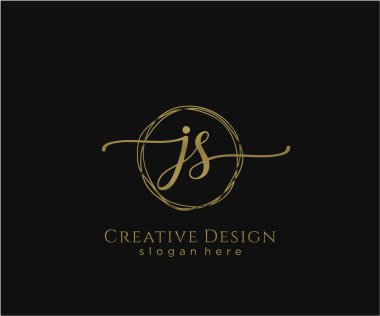 JS İlk El yazısı Logosu Tasarımı. Moda, fotoğrafçılık, düğün, güzellik, iş dünyası logosu.