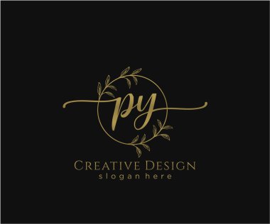 PY İlk El yazısı Logosu Tasarımı. Moda, fotoğrafçılık, düğün, güzellik, iş dünyası logosu.