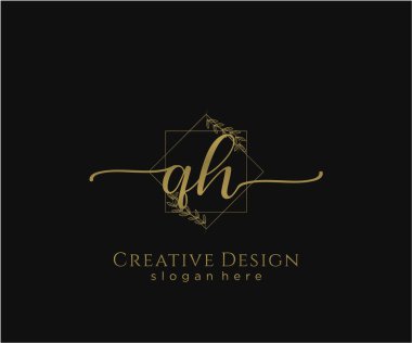 QH İlk el yazısı logosu tasarımı. Moda, fotoğrafçılık, düğün, güzellik, iş dünyası logosu.
