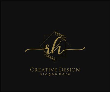 RH ilk el yazısı logosu tasarımı. Moda, fotoğrafçılık, düğün, güzellik, iş ortaklığı logosu